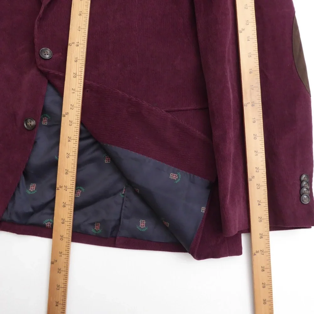 Tommy Hilfiger Mens Corduroy Blazer Sport Coat Maroon Red Elbow Patches 48R